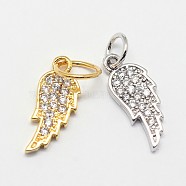 CZ Brass Micro Pave Cubic Zirconia Wing Charms, Mixed Color, 15x6x2mm, Hole: 4mm(ZIRC-L018-18)