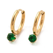 Golden Tone 304 Stainless Steel Hoop Earrings, Cubic Zirconia Ring Earring for Women, Green, 17.5x14mm, Pin: 0.9mm(EJEW-C055-06A)