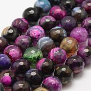 Faceted Natural Fire Crackle Agate Beads Strands, Round, Dyed & Heated, Colorful, 10mm, Hole: 1.5mm, about 38pcs/strand, 14 inch(35.6cm)(G-F447-10mm-A07)