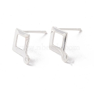 201 Stainless Steel Stud Earring Findings, with 316 Surgical Stainless Steel Pins and Horizontal Loop, Rhombus, 925 Sterling Silver Plated, 12x9mm, Hole: 1mm, Pin: 0.7mm(STAS-P308-10S)