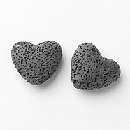Unwaxed Natural Lava Rock Beads, for Perfume Essential Oil Beads, Aromatherapy Beads, Dyed,  Heart, No Hole/Undrilled, Black, 24~25x22x10.5mm(G-F327-18)