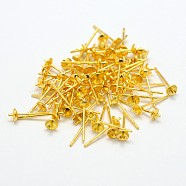 Eco-Friendly Brass Stud Earring Findings, for Half Drilled Beads, Cadmium Free & Nickel Free & Lead Free, Golden, 14x4mm, Pin: 0.8mm(X-KK-M163-03G-NR)
