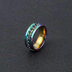 304 Stainless Steel Rotatable Chain Finger Rings for Men, Fidget Spinner Ring for Calming Worry Meditation, Bottle Opener Finger Rings, Stainless Steel Color, Rainbow Color, US Size 10(19.8mm)(FS-WG60CA3-34)