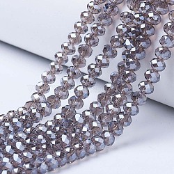 Electroplate Glass Beads Strands, Pearl Luster Plated, Faceted, Rondelle, Tan, 3.5~3.8x3mm, Hole: 0.4mm, about 113~115pcs/strand, 32.5~33cm(EGLA-A044-T3mm-A16)