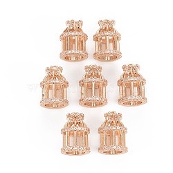 Rack Plating Brass Micro Pave Clear Cubic Zirconia Pendants, Long-Lasting Plated, Cadmium Free & Lead Free, Birdcage, Light Gold, 15x10.5mm, Hole: 1.5mm(KK-T060-17-RS)