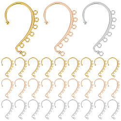 30Pcs 3 Colors Alloy Ear Cuff Findings, with 7 Horizontal Loops, Ear Wrap Earring Hooks for Non Piercing Earring Making, Mixed Color, 58x35x2mm, Hole: 2.5mm, 10Pcs/color(FIND-SC0003-95)