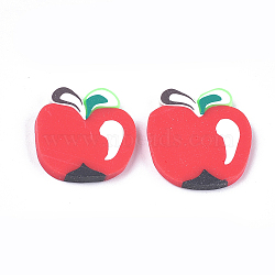 Handmade Polymer Clay Cabochons, Apple, Red, 19~20x17~18x2~3mm(CLAY-S091-43)