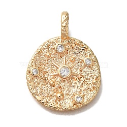 Brass Micro Pave Cubic Zirconia Pendants, Round, Sky Full of Stars Charms, Real 18K Gold Plated, 26x19x2mm, Hole: 4.5x3mm(KK-U038-15G)