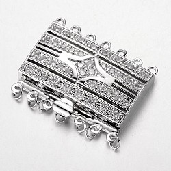 Brass Cubic Zirconia Box Clasps, Cadmium Free & Nickel Free & Lead Free, Rectangle, Platinum, 28x36x7.5mm, Hole: 1.5 & 2.5mm(ZIRC-O020-09P-NR)