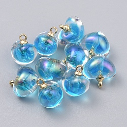 AB Color Transparent Acrylic Pendants, Bead in Bead, with CCB Plastic Pendant Bails, Heart, Light Gold, Deep Sky Blue, 19x18x14mm, Hole: 2.5mm(GLAA-TAC0002-A01)