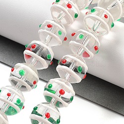 Glass with Enamel Beads Strands, Hand Drawn Beads, Round, Green, 12mm, Hole: 1.5mm, about 30pcs/strand, 13.58''(34.5cm)(GLAA-M047-01C)