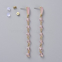 Electroplate Glass Dangle Stud Earrings, with Golden Plated Brass Eye Pin, Alloy Resin Stud Earring Findings, Brass & Plastic Ear Nuts, Pink, 83mm, Pin: 0.8mm(EJEW-JE04017-04)