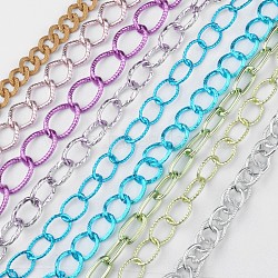 Mixed Style Aluminum Twisted Chains and Cable Chains, Unwelded, Mixed Color, 16~28x12~18.5x2~3mm, 10m/set(CHA-X0005)