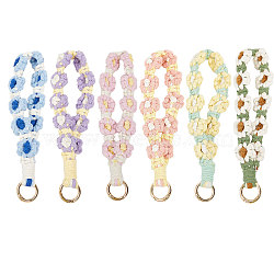 6Pcs 6 Colors Bohemia Cotton Daisy Wrist Strap Pendant Decorations, with Alloy Gate Ring, Mixed Color, 200x25x20mm, 1pc/color(HJEW-GL0001-14)