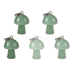 5Pcs Natural Green Aventurine Pendants, with Stainless Steel Loops, Platinum, Mushroom Shaped, 24x16mm, Hole: 5mm(G-SZ00001-87C)