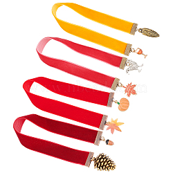 1 Set Thanksgiving Day Theme Velvet Bookmarks, Alloy Acorn/Pumpkin/Maple Leaf Pendant Bookmark, Mixed Color, 305~310mm, 4pcs/set(AJEW-FG0002-56)