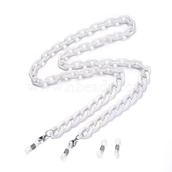 Eyeglasses Chains, Neck Strap for Eyeglasses, with Acrylic Cable and Curb Chains, 304 Stainless Steel Lobster Claw Clasps and Rubber Loop Ends, White, 31.4 inch(80cm)(AJEW-EH00023)