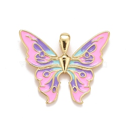 Enamel Pendants, with Rack Plating Real 18K Gold Plated Brass, with Jump Rings, Long-Lasting Plated, Lead Free & Cadmium Free & Nickel Free, Butterfly, Colorful, 25x30.5x2.8mm, Hole: 6x3.3mm(KK-E262-14G)