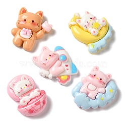 Space Theme Opaque Resin Decoden Cabochons, Cat Shaped Mixed Shapes, Mixed Color, 27.5~30x20~26x9mm(CRES-Z006-09)