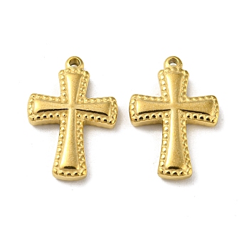Ion Plating(IP) 304 Stainless Steel Pendants, Cross Charm, Real 18K Gold Plated, 19x13x3mm, Hole: 1.2mm