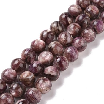 Natural Lepidolite/Purple Mica Stone Beads Strands, Grade A, Round, 10.5mm, Hole: 1mm, about 39pcs/strand, 15.75 inch(40cm)