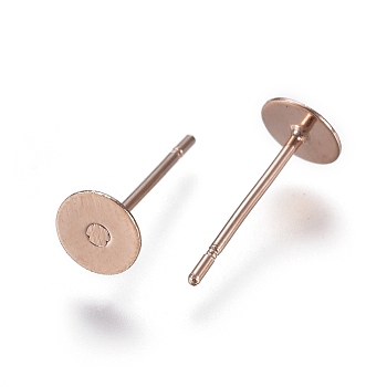 304 Stainless Steel Stud Earring Findings, Flat Pad Earring Post, Rose Gold, 12x5mm, Pin: 0.7mm