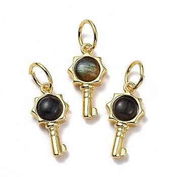 Natural Larvikite Pendants, with Golden Brass Findings, Key, 20x10x4mm, Hole: 6.2mm