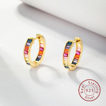 925 Sterling Silver Thick Hoop Earrings, with Colorful Cubic Zirconia, for Women, Golden, 17mm
