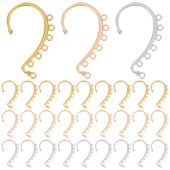 30Pcs 3 Colors Alloy Ear Cuff Findings, with 7 Horizontal Loops, Ear Wrap Earring Hooks for Non Piercing Earring Making, Mixed Color, 58x35x2mm, Hole: 2.5mm, 10Pcs/color