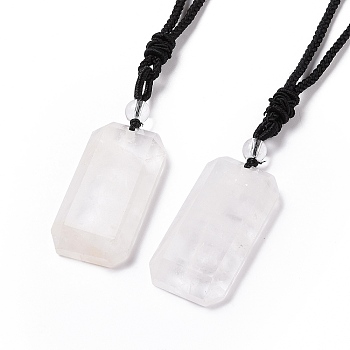 Adjustable Natural Quartz Crystal Rectangle Pendant Necklace with Nylon Cord for Women, 35.43 inch(90cm)