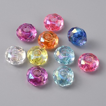 Transparent Acrylic European Beads, Large Hole Beads, AB Color, Rondelle, Mixed Color, 14.5x8mm, Hole: 4.5mm