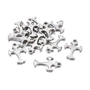 201 Stainless Steel Charms, Laser Cut, Cross, Stainless Steel Color, 14x9.5x1mm, Hole: 1.2mm