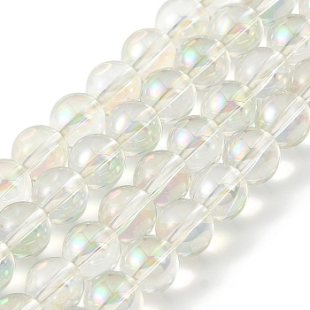 Transparent Electroplate Glass Beads Strands, Pearl Luster Plated, Round, Honeydew, 6mm, Hole: 0.8mm, about 67pcs/strand, 14.84~15.16''(37.7~38.5cm)