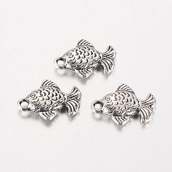 Tibetan Style Alloy Fish Charms, Antique Silver, 16x12x3mm, Hole: 1.5mm