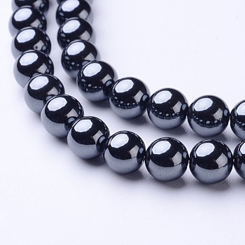8mm schwarz aaa-Grade-Runde nicht-magnetischen synthetischen Hämatitkornen Stränge, Größe: ca. 8mm Durchmesser, Bohrung: 1 mm, ca. 53 Stk. / Strang