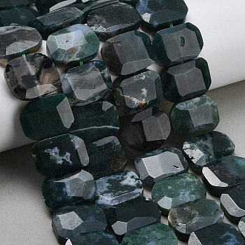 Natural Moss Agate Beads Strands, Rectangle, Faceted, 15x20x6mm, Hole: 1.5mm, about 25pcs/strand, 14.96 inch(38cm)