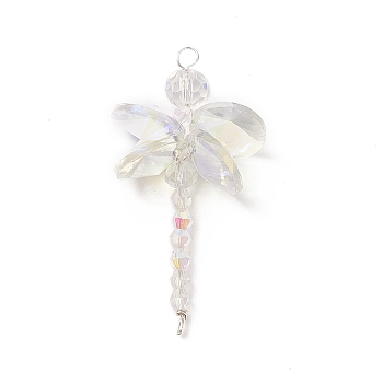 Dragonfly Glass Big Pendants, with Copper Jewelry Wire, Clear AB, 54.5x27x14mm, Hole: 3mm