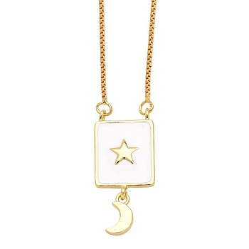 Brass Enamel Pendant Necklaces, Rectangle, Star, 17.72 inch(450mm)