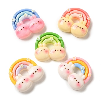 Cute Opaque Resin Decoden Cabochons, Rabbit Rainbow, Mixed Color, 22.5x24x6.5~7mm