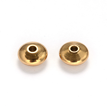 Ion Plating(IP) 304 Stainless Steel Spacer Beads, Flat Round, Golden, 8x4mm, Hole: 2mm