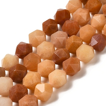 Natural Red Aventurine Beads Strands, Star Cut Round Beads, Faceted, 9~10x10mm, Hole: 1mm, about 39pcs/strand, 15.16''~15.39''(38.5~39.1cm)