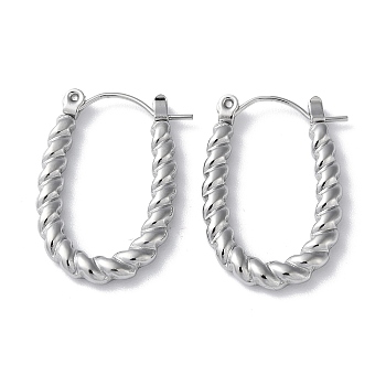 304 Stainless Steel Twist Hoop Earrings, Oval, Stainless Steel Color, 26x17mm