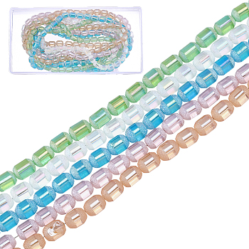 AHADERMAKER 5 Strands 5 Colors Transparent Electroplate Glass Beads Strands, Frosted, Barrel, Mixed Color, 9x7mm, Hole: 1mm, about 60~62pcs/strand, 21.50~22.13 inch(54.6~56.2cm), 1strand/color