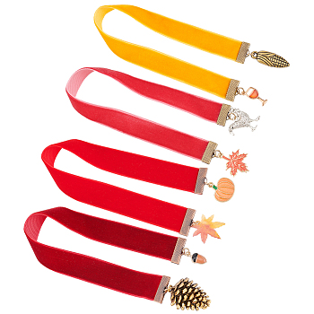 1 Set Thanksgiving Day Theme Velvet Bookmarks, Alloy Acorn/Pumpkin/Maple Leaf Pendant Bookmark, Mixed Color, 305~310mm, 4pcs/set