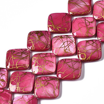 Natural Freshwater Shell Beads Strands, Dyed and Drawbench, Rhombus, Cerise, 21x21x4~5mm, Hole: 0.6mm, about 18pcs/strand, 14.65 inch~14.96 inch(37.2~38cm)