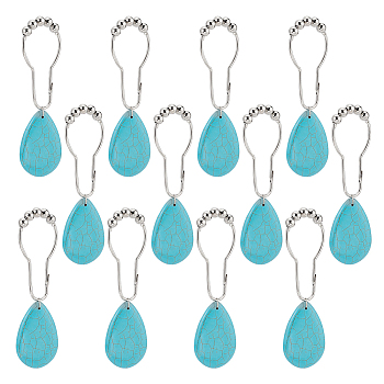 Olycraft 12Pcs Iron Shower Curtain Rings for Bathroom, with Synthetic Turquoise Pendants, Teardrop, 126mm