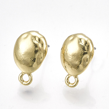 Alloy Stud Earring Findings, with Steel Pins, with Loop, Oval, Light Gold, 13.5x8.5mm, Hole: 1.5mm, Pin: 0.7mm