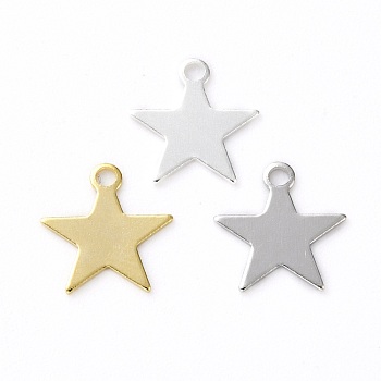 Brass Charms, Star, Mixed Color, 10.5x10x0.5mm, Hole: 1.4mm