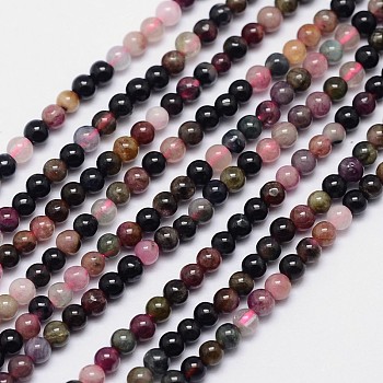 Natural Tourmaline Round Bead Strands, 3mm, Hole: 0.6~0.8mm, about 141pcs/strand, 15.5 inch