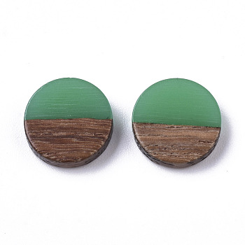 Resin & Wood Cabochons, Flat Round, Medium Spring Green, 10x2.5~4mm